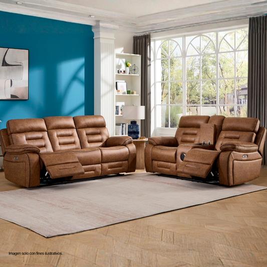 Juego de sala reclinable 3 + 2 puestos modelo Aurora (LV07470/71) color chocolate, con USB / bocina