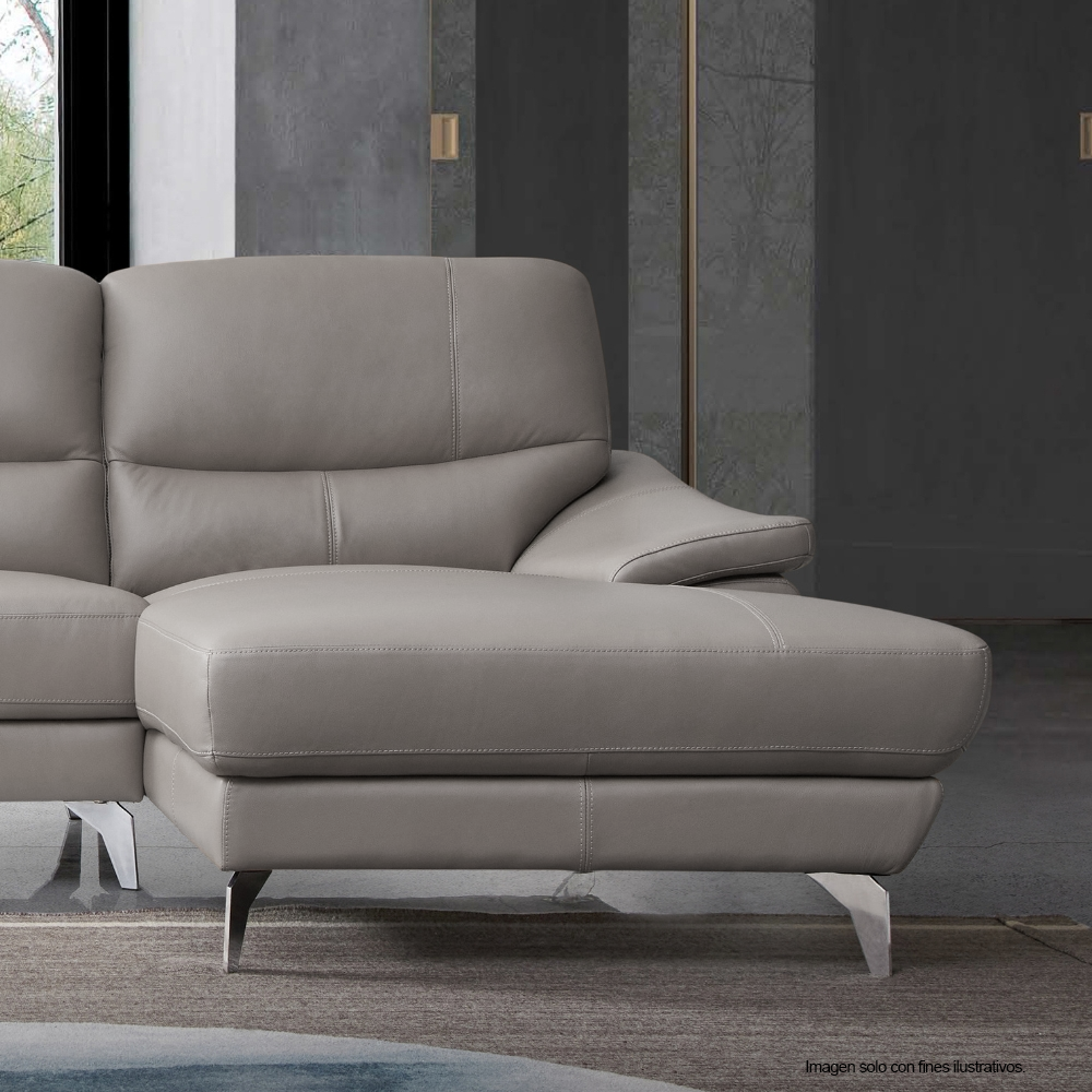 Sofá Chaise 18-2203 (LV01872) lado izquierdo, 3 puestos cómodos, tapizado en cuero tono gris