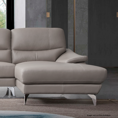 Sofá Chaise 18-2203 (LV01872) lado izquierdo, 3 puestos cómodos, tapizado en cuero tono gris