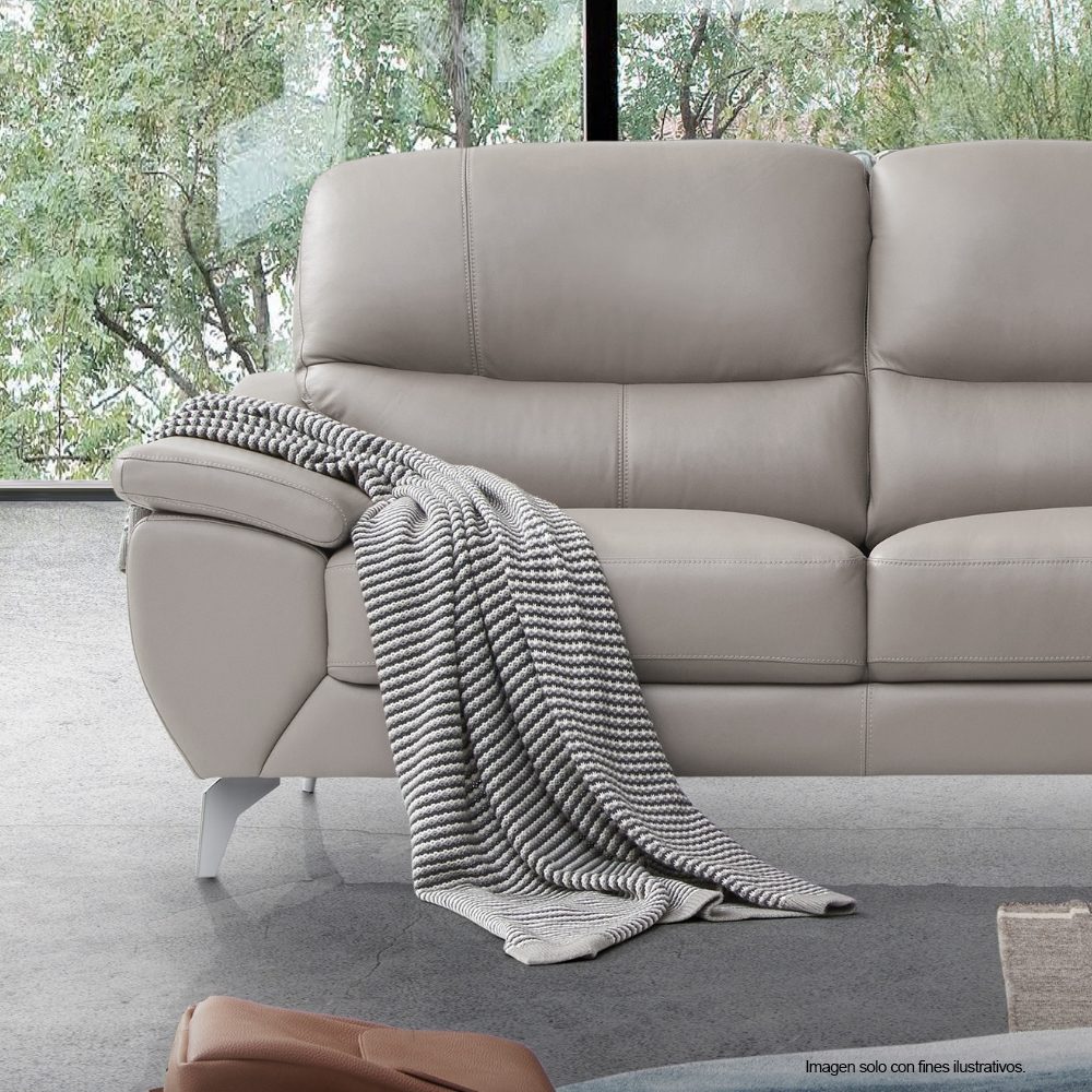 Sofá Chaise 18-2203 (LV01872) lado izquierdo, 3 puestos cómodos, tapizado en cuero tono gris