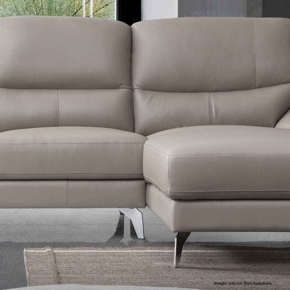 Sofá Chaise 18-2203 (LV01872) lado izquierdo, 3 puestos cómodos, tapizado en cuero tono gris