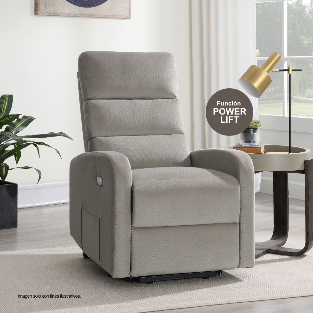 Sillón reclinable LV04232, con sistema de elevación eléctrica (power lift) en tono color gris.
