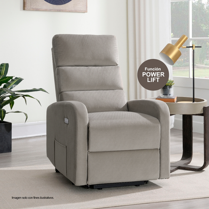 Sillón reclinable LV04232, con sistema de elevación eléctrica (power lift) en tono color gris.