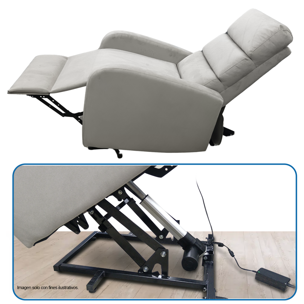 Sillón reclinable LV04232, con sistema de elevación eléctrica (power lift) en tono color gris.