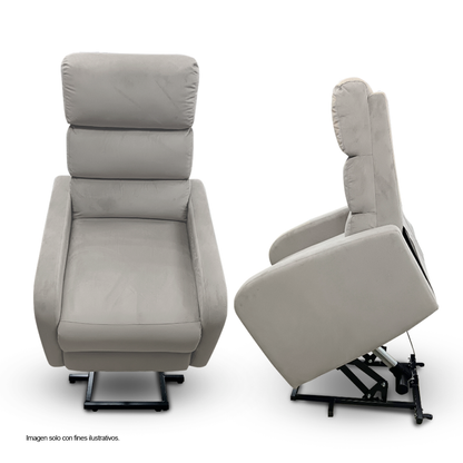 Sillón reclinable LV04232, con sistema de elevación eléctrica (power lift) en tono color gris.