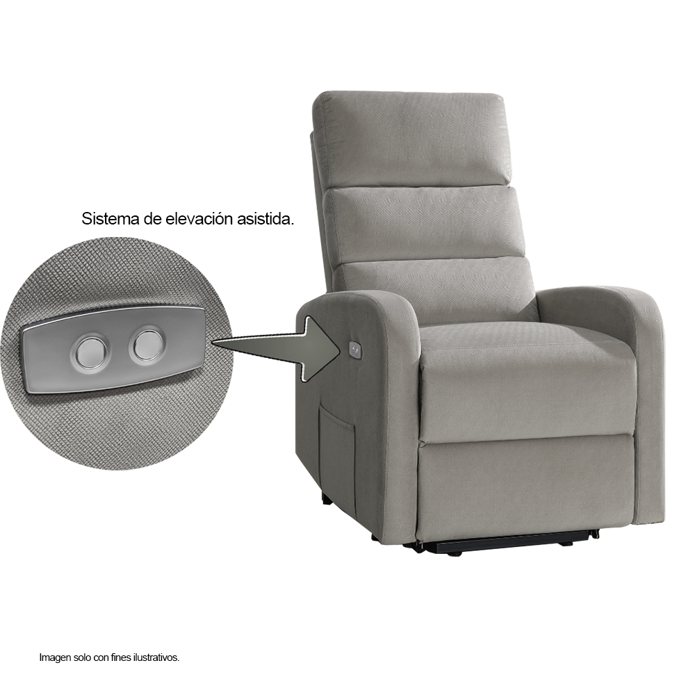 Sillón reclinable LV04232, con sistema de elevación eléctrica (power lift) en tono color gris.