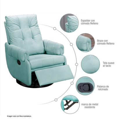Sillón reclinable giratorio 360°, modelo LV02607, color celeste