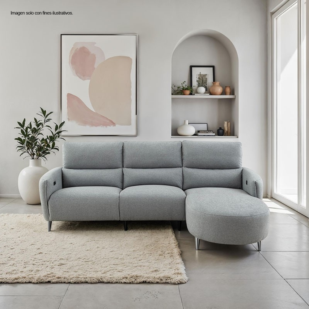 Sofá Chaise reclinable con puerto USB, CM9942GY FRIDA en color gris.
