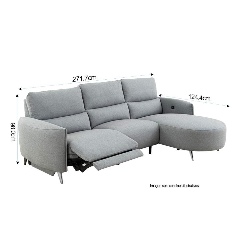 Sofá Chaise reclinable con puerto USB, CM9942GY FRIDA en color gris.