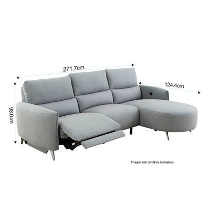 Sofá Chaise reclinable con puerto USB, CM9942GY FRIDA en color gris.