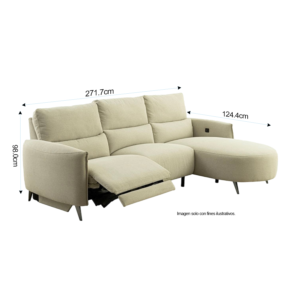 Sofá Chaise reclinable con puerto USB, CM9942LB FRIDA en color beige