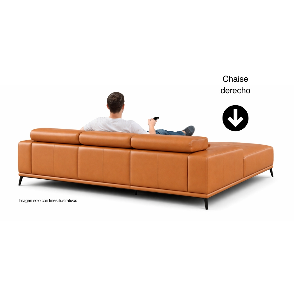 Sofá Chaise modelo Brisa FM69005LB-LCE/RLV, color naranja 100% cuero. Chaise lado derecho