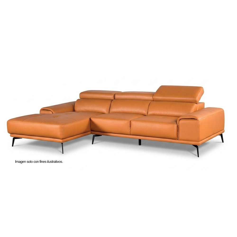 Sofá Chaise modelo Brisa FM69005LB-LCE/RLV, color naranja 100% cuero. Chaise lado derecho