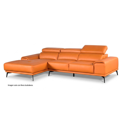 Sofá Chaise modelo Brisa FM69005LB-LCE/RLV, color naranja 100% cuero. Chaise lado derecho