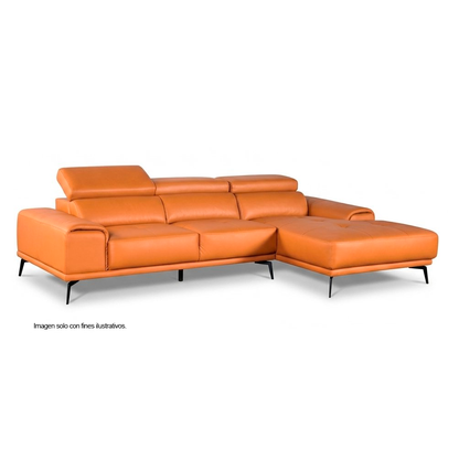 Sofá Chaise modelo Brisa FM69005LB-RCE/LLV, color naranja 100% cuero. Chaise lado izquierdo.