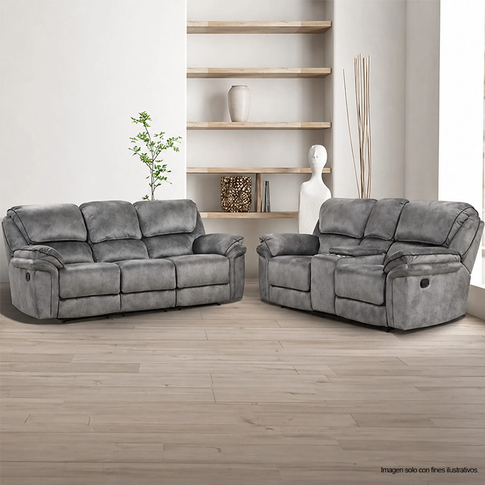 Juego de sala reclinable 3+2 puestos, modelo NX6002GY-SF/LV, Themis, tapizado en color gris.