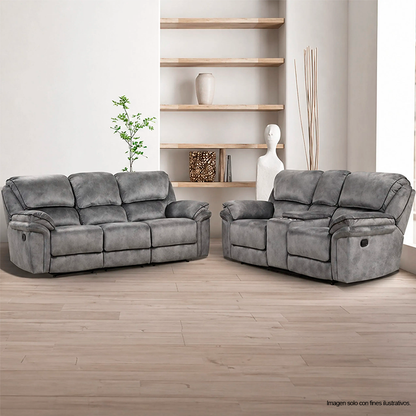Juego de sala reclinable 3+2 puestos, modelo NX6002GY-SF/LV, Themis, tapizado en color gris.