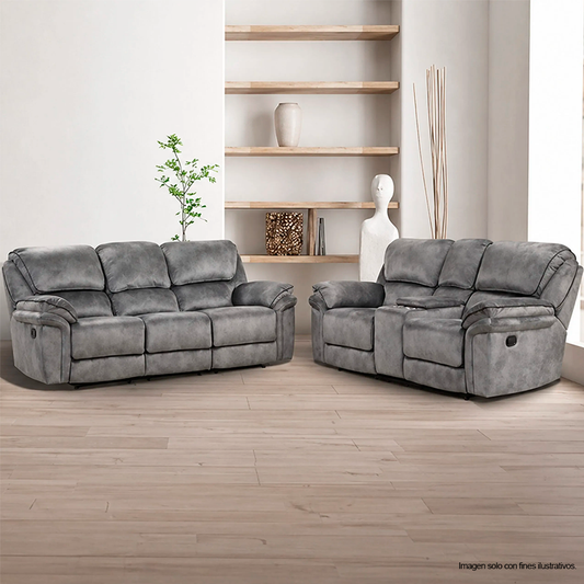 Juego de sala reclinable 3+2 puestos, modelo NX6002GY-SF/LV, Themis, tapizado en color gris.