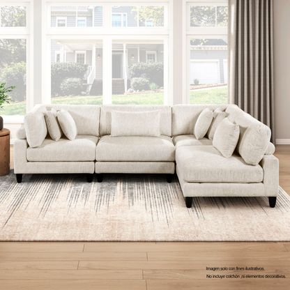 Sofá seccional modular de 4 piezas YASMIRA, color tono beige modelo 9688NBE-AC/CR en "L"