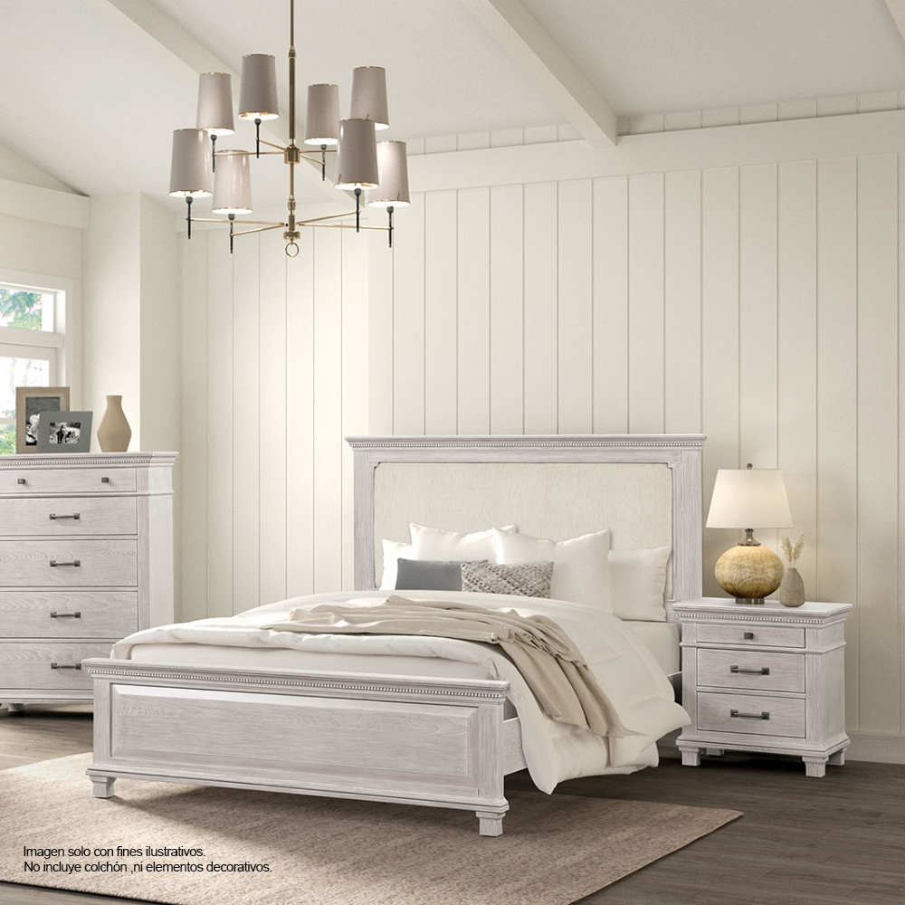 Recamara ARIA FM7707GY-Q (20-2628) tamaño Queen, en color gris desgastado, incluye 2 mesitas de noche.