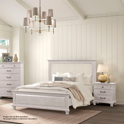 Recamara ARIA FM7707GY-Q (20-2628) tamaño Queen, en color gris desgastado, incluye 2 mesitas de noche.