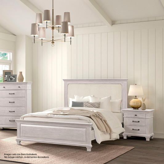 Recamara ARIA FM7707GY-Q (20-2628) tamaño Queen, en color gris desgastado, incluye 2 mesitas de noche.