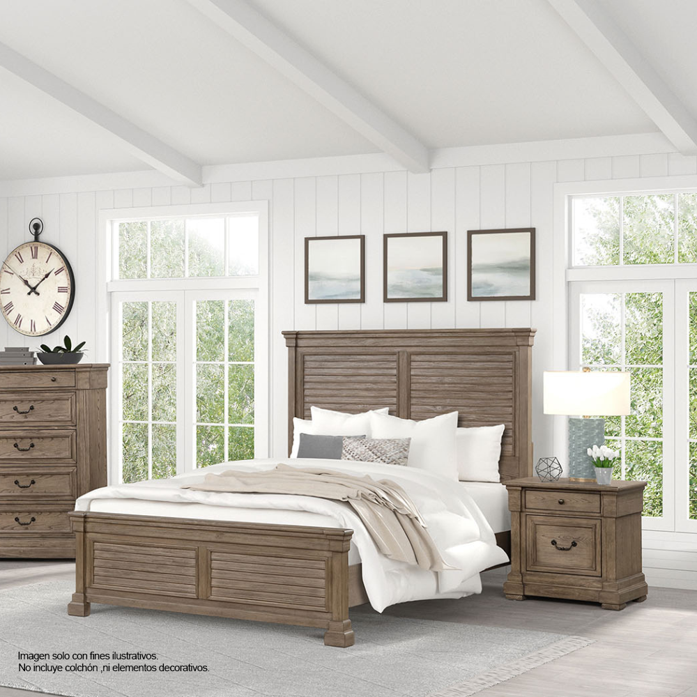 Recamara OLGA  FM7701BR-Q (20-2631) tamaño Queen, en color tono chocolate, incluye 2 mesitas de noche.