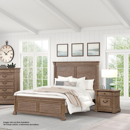 Recamara OLGA  FM7701BR-Q (20-2631) tamaño Queen, en color tono chocolate, incluye 2 mesitas de noche.