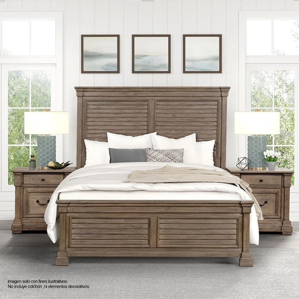 Recamara OLGA  FM7701BR-Q (20-2631) tamaño Queen, en color tono chocolate, incluye 2 mesitas de noche.