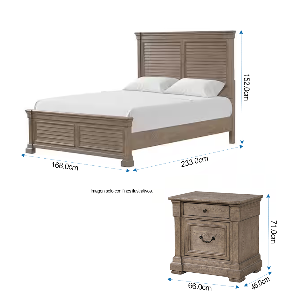 Recamara OLGA  FM7701BR-Q (20-2631) tamaño Queen, en color tono chocolate, incluye 2 mesitas de noche.