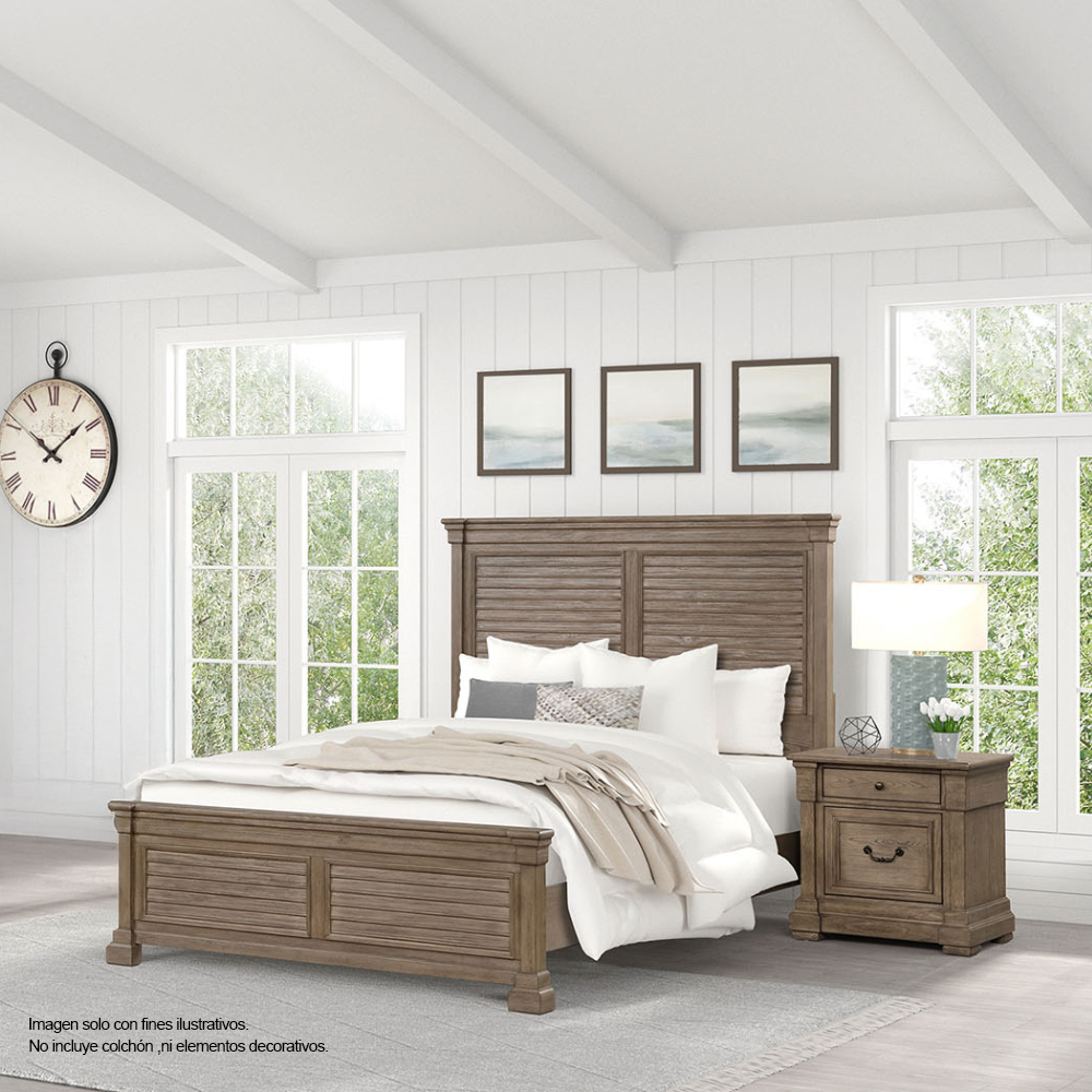 Recamara OLGA  FM7701BR-Q (20-2631) tamaño King, en color tono chocolate, incluye 2 mesitas de noche.