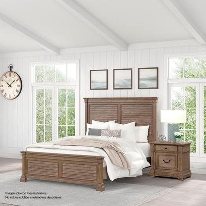 Recamara OLGA  FM7701BR-Q (20-2631) tamaño King, en color tono chocolate, incluye 2 mesitas de noche.