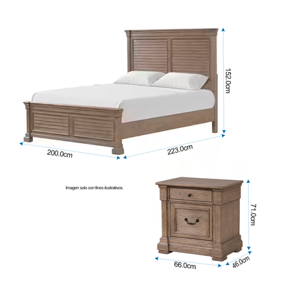 Recamara OLGA  FM7701BR-Q (20-2631) tamaño King, en color tono chocolate, incluye 2 mesitas de noche.
