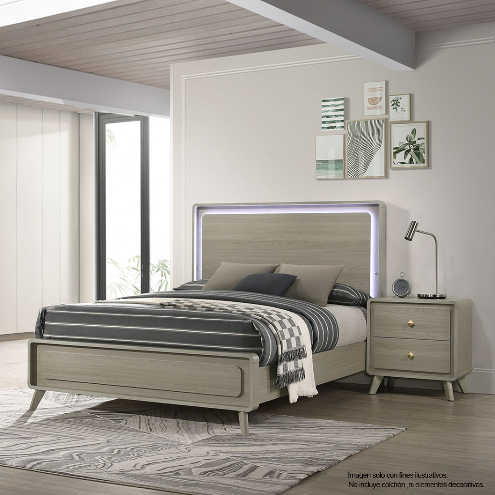 Recamara Queen modelo DELIA FM72002GY-Q (20-2634) color tono gris, incluye 2 mesitas de noche.