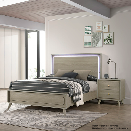Recamara Queen modelo DELIA FM72002GY-Q (20-2634) color tono gris, incluye 2 mesitas de noche.