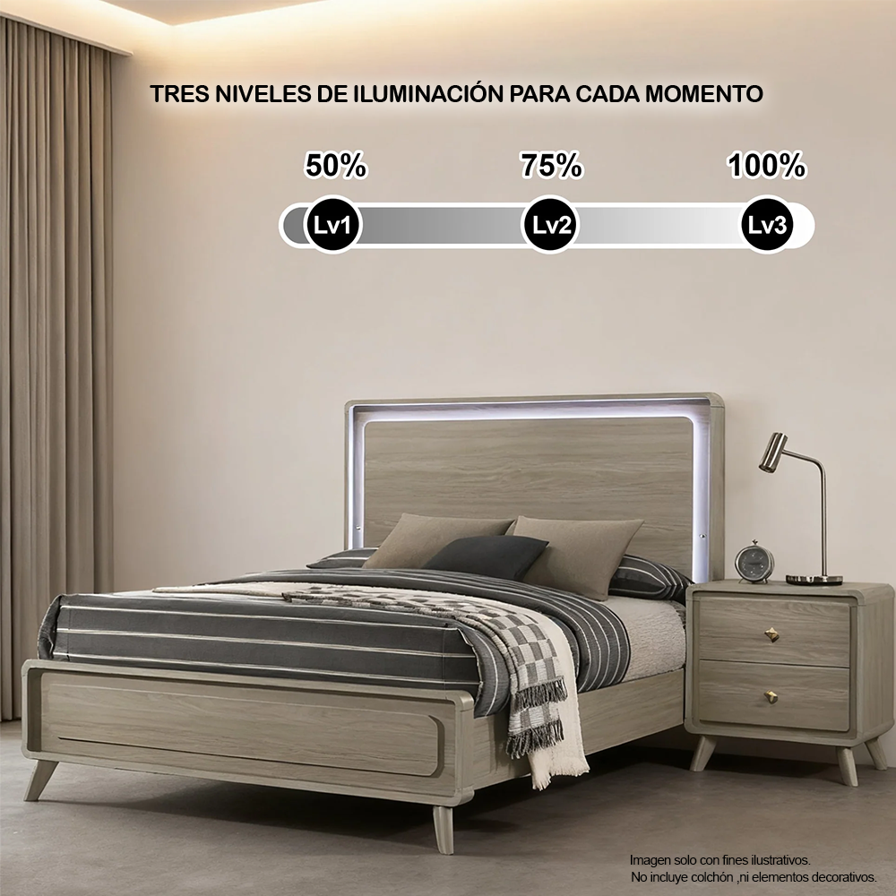 Recamara Queen modelo DELIA FM72002GY-Q (20-2634) color tono gris, incluye 2 mesitas de noche.