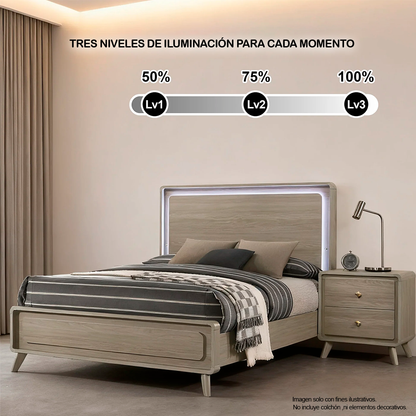 Recamara Queen modelo DELIA FM72002GY-Q (20-2634) color tono gris, incluye 2 mesitas de noche.