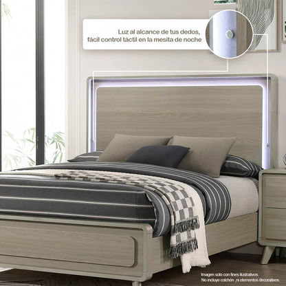 Recamara Queen modelo DELIA FM72002GY-Q (20-2634) color tono gris, incluye 2 mesitas de noche.