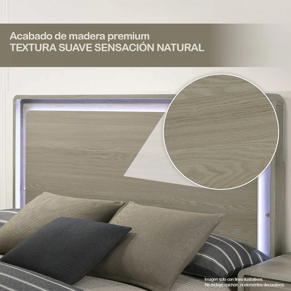 Recamara Queen modelo DELIA FM72002GY-Q (20-2634) color tono gris, incluye 2 mesitas de noche.