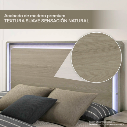 Recamara Queen modelo DELIA FM72002GY-Q (20-2634) color tono gris, incluye 2 mesitas de noche.