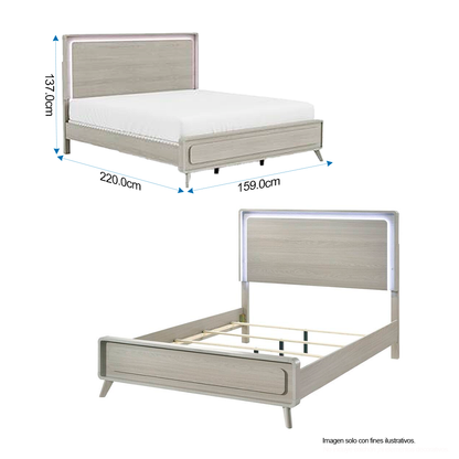 Recamara Queen modelo DELIA FM72002GY-Q (20-2634) color tono gris, incluye 2 mesitas de noche.