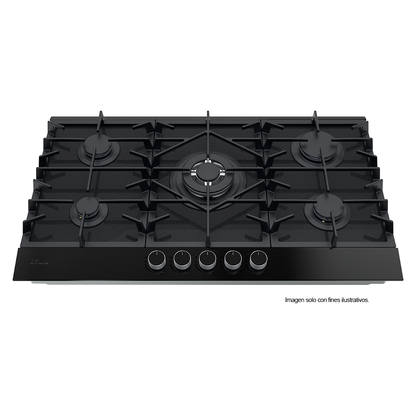 Estufa Ferrara 90 PRO-B (87.4cm) Drija, vidrio templado con la resistencia del acero inoxidable 5 quemadores SABAF de aluminio, encendido eléctrico y válvula de seguridad