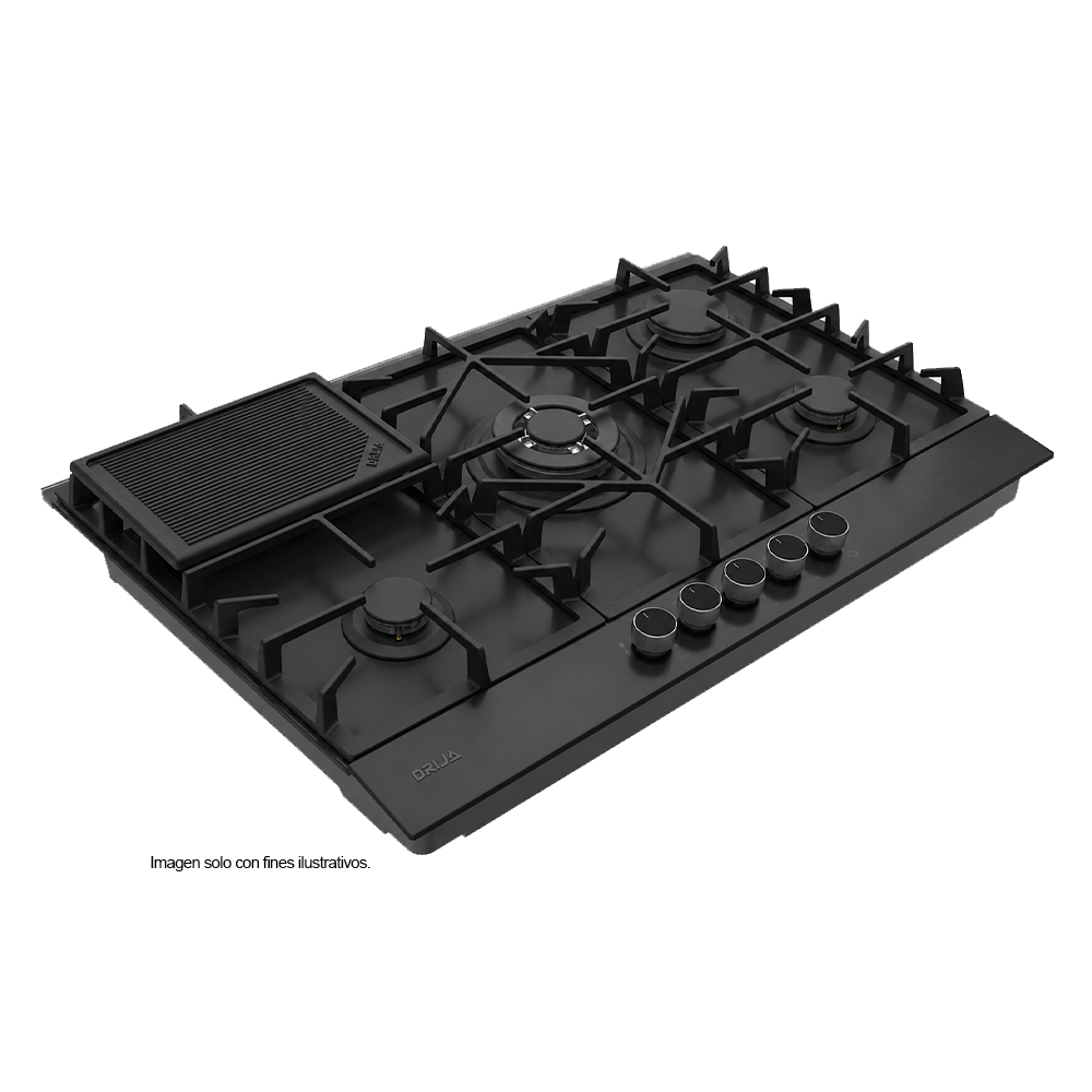Estufa Ferrara 90 PRO-B (87.4cm) Drija, vidrio templado con la resistencia del acero inoxidable 5 quemadores SABAF de aluminio, encendido eléctrico y válvula de seguridad