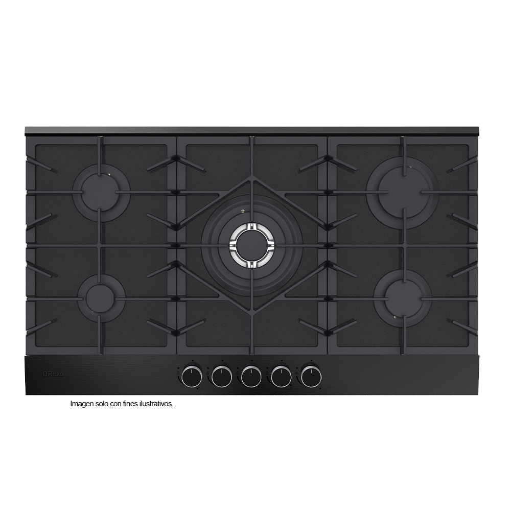 Estufa Ferrara 90 PRO-B (87.4cm) Drija, vidrio templado con la resistencia del acero inoxidable 5 quemadores SABAF de aluminio, encendido eléctrico y válvula de seguridad