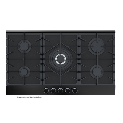 Estufa Ferrara 90 PRO-B (87.4cm) Drija, vidrio templado con la resistencia del acero inoxidable 5 quemadores SABAF de aluminio, encendido eléctrico y válvula de seguridad