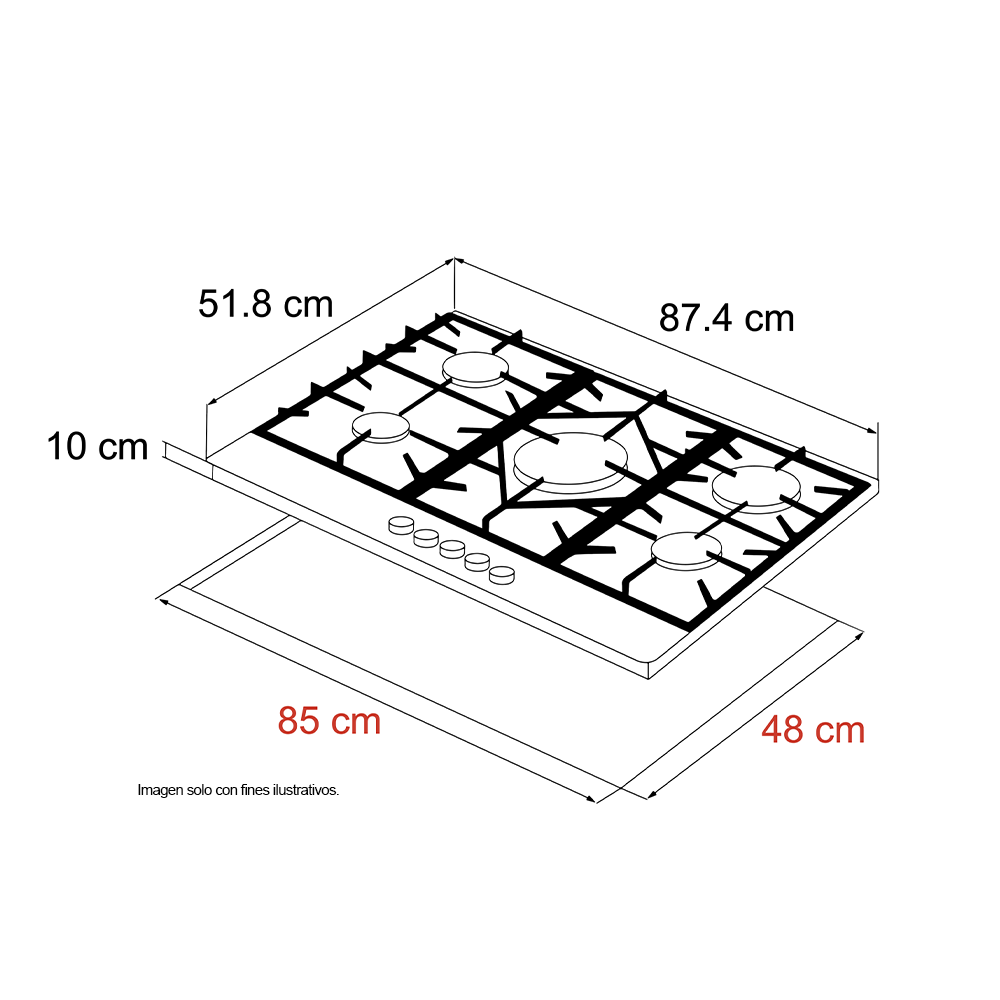 Estufa Ferrara 90 PRO-B (87.4cm) Drija, vidrio templado con la resistencia del acero inoxidable 5 quemadores SABAF de aluminio, encendido eléctrico y válvula de seguridad