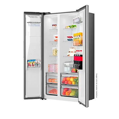 Refrigeradora 18.6pc Side by Side, modelo RS19P5ESR, inverter,  dispensador de tres opciones: agua fría, hielo en cubos y hielo triturado.