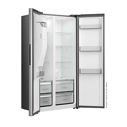 Refrigeradora 18.6pc Side by Side, modelo RS19P5ESR, inverter,  dispensador de tres opciones: agua fría, hielo en cubos y hielo triturado.