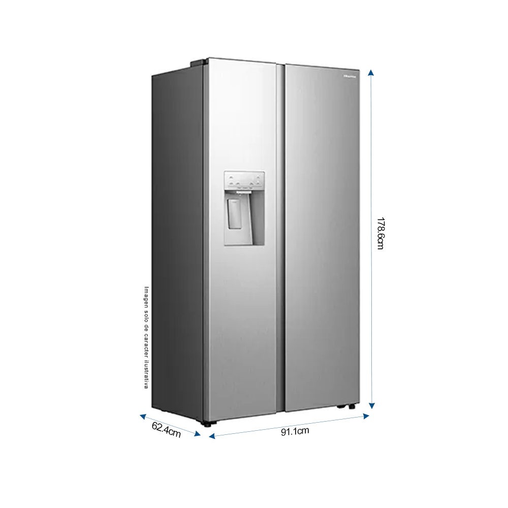 Refrigeradora 18.6pc Side by Side, modelo RS19P5ESR, inverter,  dispensador de tres opciones: agua fría, hielo en cubos y hielo triturado.
