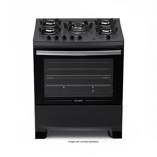 Estufa Platinum Glass MY-SGL5QJ995-B Mystic, de 5 quemadores, horno de 100 litros, doble grill en horno, encendido eléctrico.
